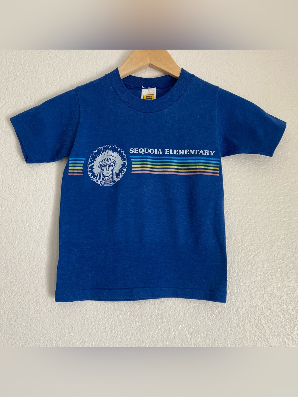 Vintage 80's Sequoia Elementary Velva Sheen rainbow graphic t-shirt